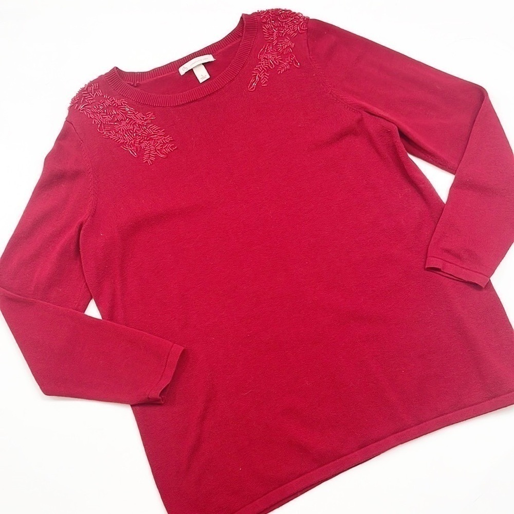Dress Barn red sequin accent long sleeve knit sweater
